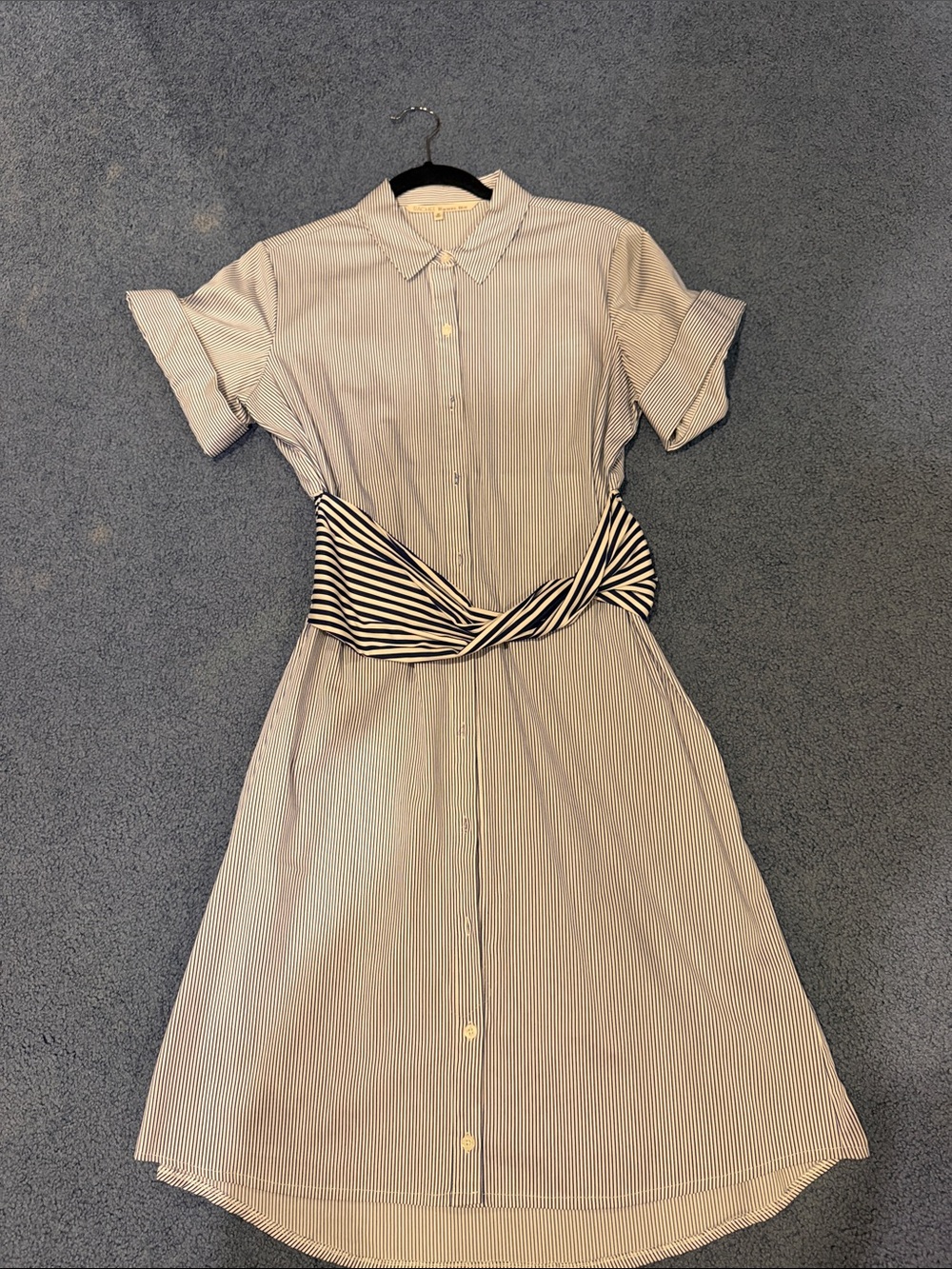 RACHEL Rachel Roy Blue& White Striped Midi Shirtdress with Twist Waist